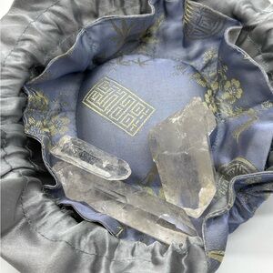 Silk Drawstring Bag with Clear Quartz Crystals